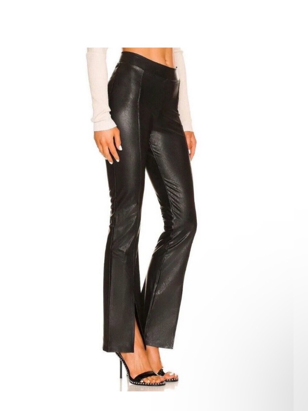 Commando Black Faux Leather Ankle Split Pants